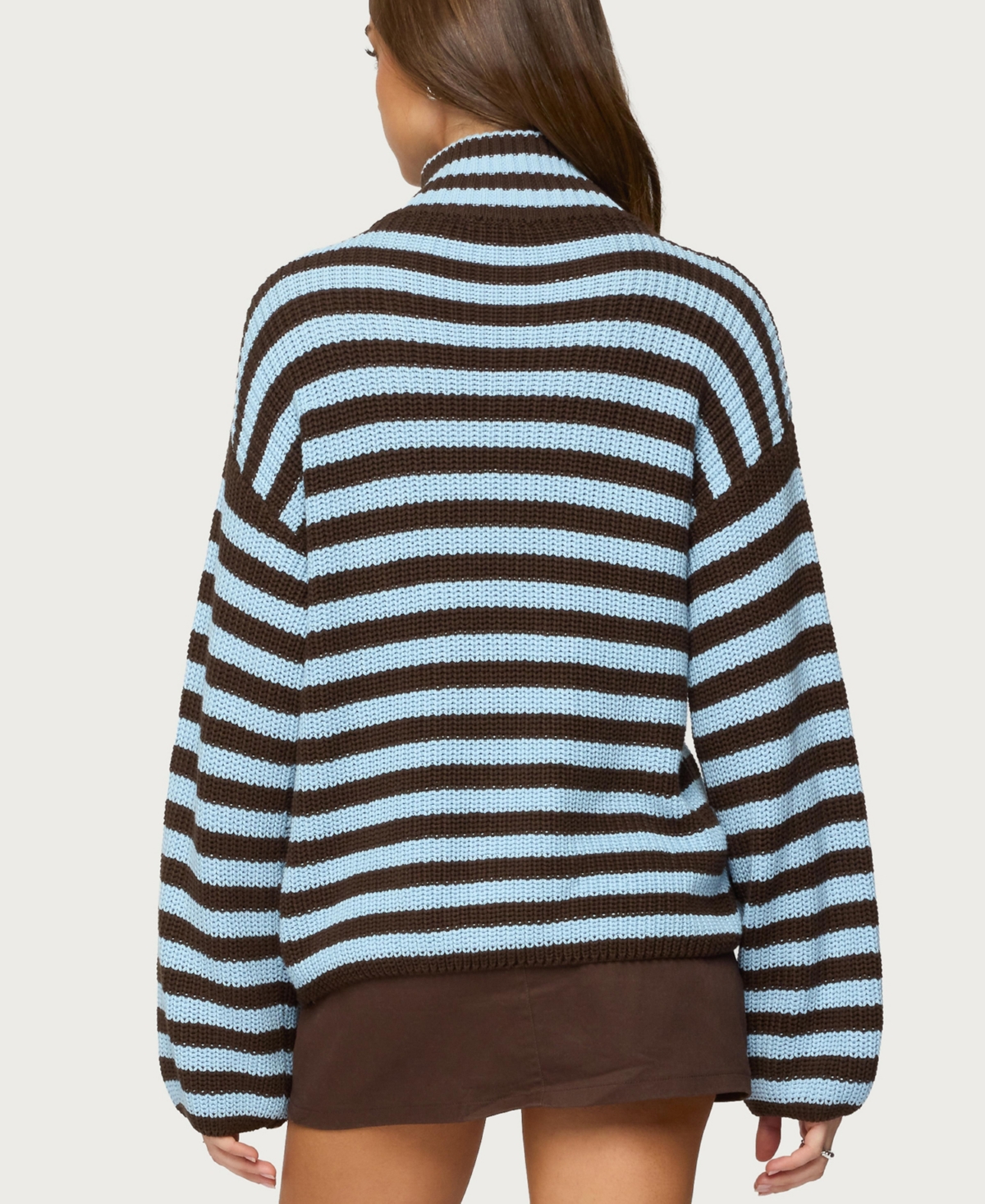 Edikted Women's High Neck Striped Zip Up Sweater
