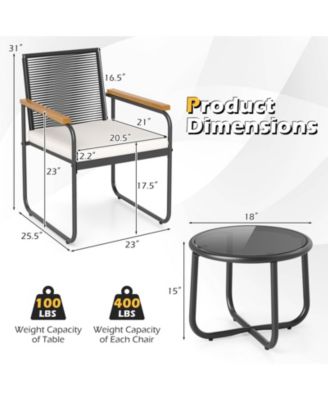 3 Pieces Patio Furniture Set PE Wicker Chairs & Side Table w/Armrests Padded Cushions