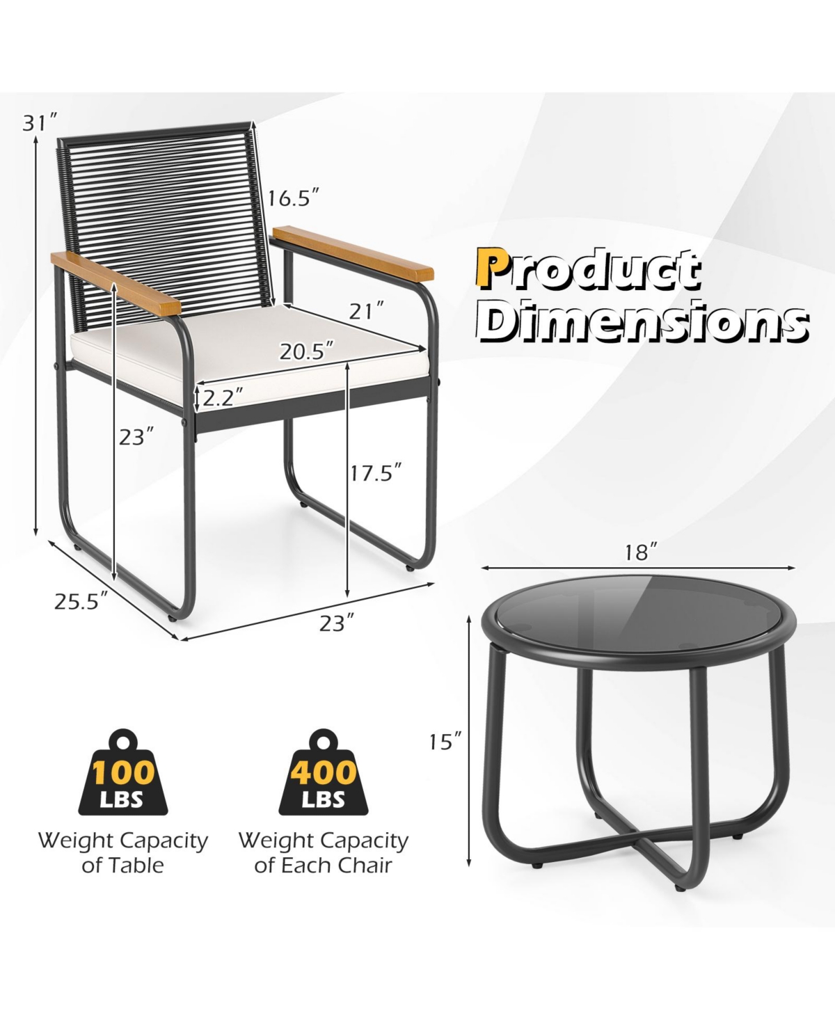 Gymax 3 Pieces Patio Furniture Set Pe Wicker Chairs & Side Table w/Armrests Padded Cushions