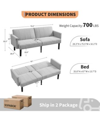 75.5” Convertible Futon Sofa Bed, Linen Flannel Small Couch Sofa with Wood Legs & 700lbs Capacity, Adjustable Folding Loveseat