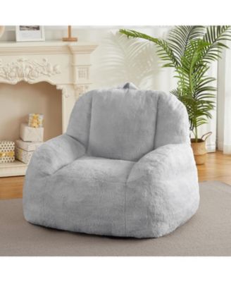 Giant Bean Bag Chair, Faux Fur Stuffed Bean Bag Couch with Filler, Bean Bag Chair for Adults, Big Lazy Sofa Floor Sofa with Handle