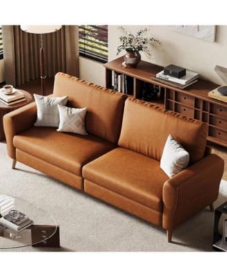 84" Sofa, 3 Seater Couch for Living Room, Modern Loveseat, PU Leather Sofa with Deep Seats and Wide Armrests, Wood Legs, Easy Assembly