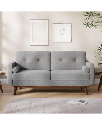65" Mid Century Modern Loveseat Sofa for Small Spaces, 2 Seater Boucle Upholstered Couch with Button Tufted Design & Wood Legs