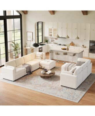 L-Shaped Modular Sectional Sofa, Oversized 9 Seat Couch with 2 Storage Ottoman, 2 Pillows, Modern Deep Seat Comfy Couch