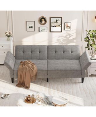 89" Futon Sofa Bed, Modern Sleeper Couch with Adjustable Backrest & Armrest, Convertible Couch Bed with Deep Seat for Living Room Bedroom