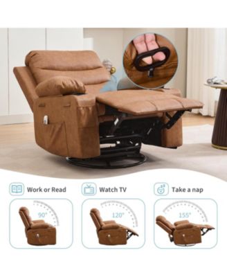 Recliner Chair with Massage and Heat, 360° Swivel Oversized Single Sofa Seat, Adult Rocking Recliner with Cup Holder and Storage Pockets