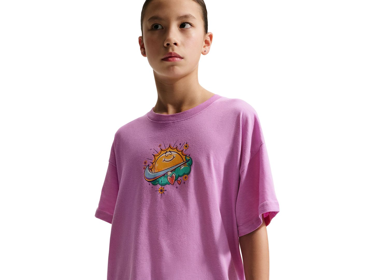 Футболка Nike Sportswear Crewneck T-Shirt для девочек, цвет: Светлый пурпурный — фото 3