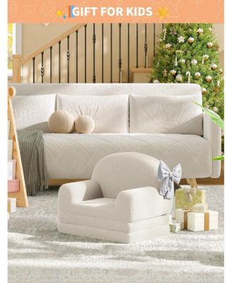 Kids Couch, 2 in 1 Convertible Teddy Fleece Toddler Sofa Chair, Soft Fold Out Lounger & Comfy Children s Sofa Bed for Playroom