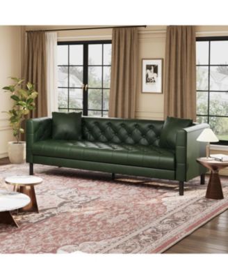 Leather Couch, Handmade Button Tufted 3 Seater Sofa, Chesterfield Sofa with Deep Seat and 2 Pillows, Leather Sofa for Living Room Apartment