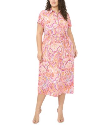 Plus Size Zip Front Printed Midi Dress