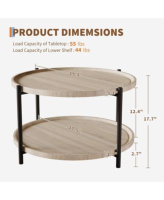 Round Coffee Table for Living Room, Rustic Wood Desktop Center Table with Sturdy Metal Legs, 2-Tier Circle Coffee Table with Storage Shelf