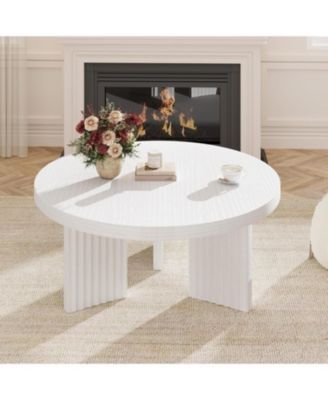 335" Round Coffee Table, Circle Center Table with Fluted Legs & 13" Thick Top, Accent Cocktail Tables for Living Room, Bedroom, Easy Assembly