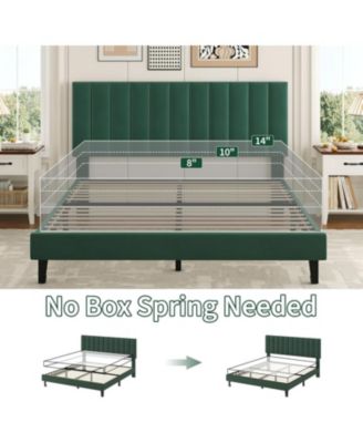 Queen Velvet Upholstered Platform Bed Frame with Vertical Channel Tufted Headboard,Adjustable Height Fits 8–12" Mattress,Noise-Free