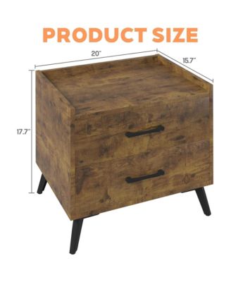 Retro Nightstand, Minimalist End Side Table, Bedside Table with 2 Drawers and Metal Legs, Essential Bedroom Furniture