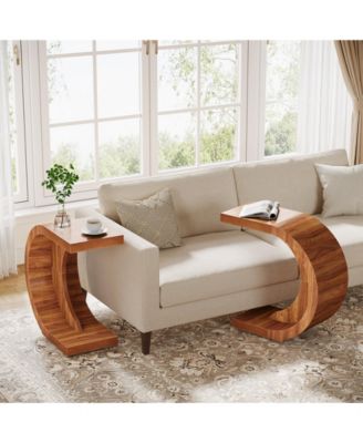 C-Shaped End Table, Wood Side Table for Couch Sofa Living Room Bedroom Small Space