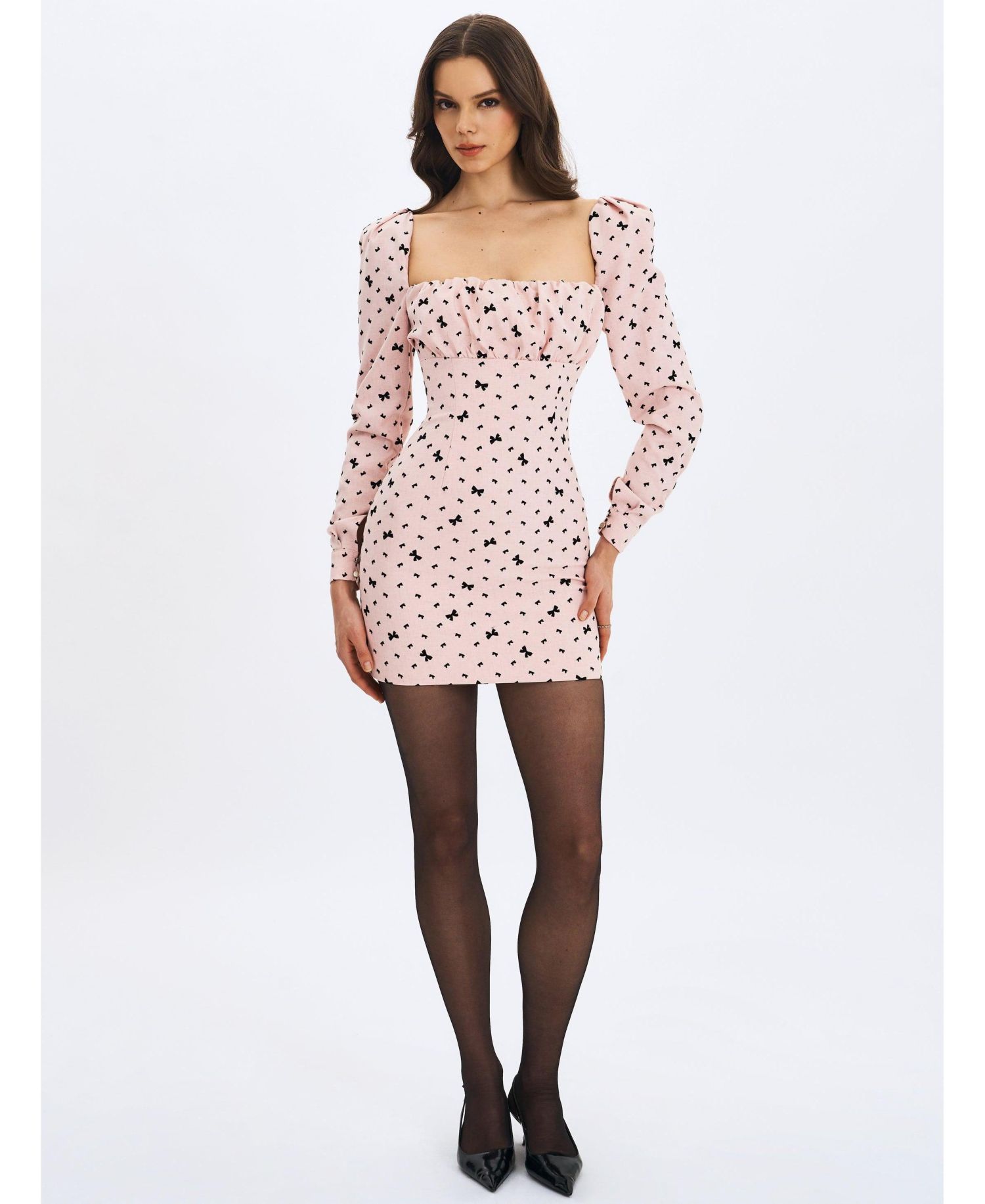 Women's Perla Baby ruched Bust Velvet-Embossed Bow Mini Dress