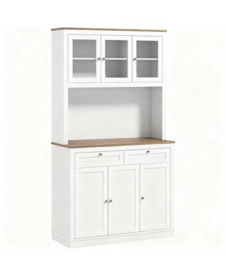 71" Kitchen Cabinet with Microwave Stand, 8 Compartments, 2 Drawers, Adjustable Shelves, Modern Design