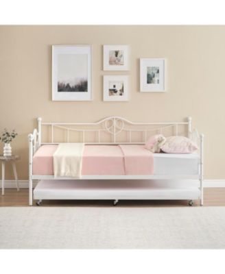 Twin Heart-Shaped Metal Sofa Bed Frame With Underbed Set, Daybed With Trundle With Steel Slat Support