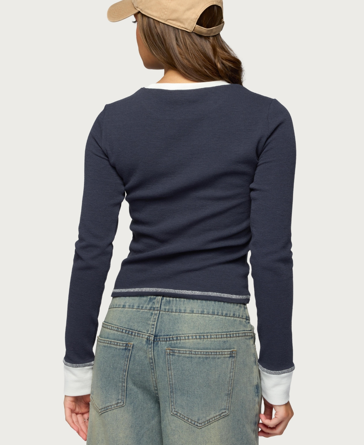 Edikted Women's Rora Contrast Long Sleeve Waffle Top