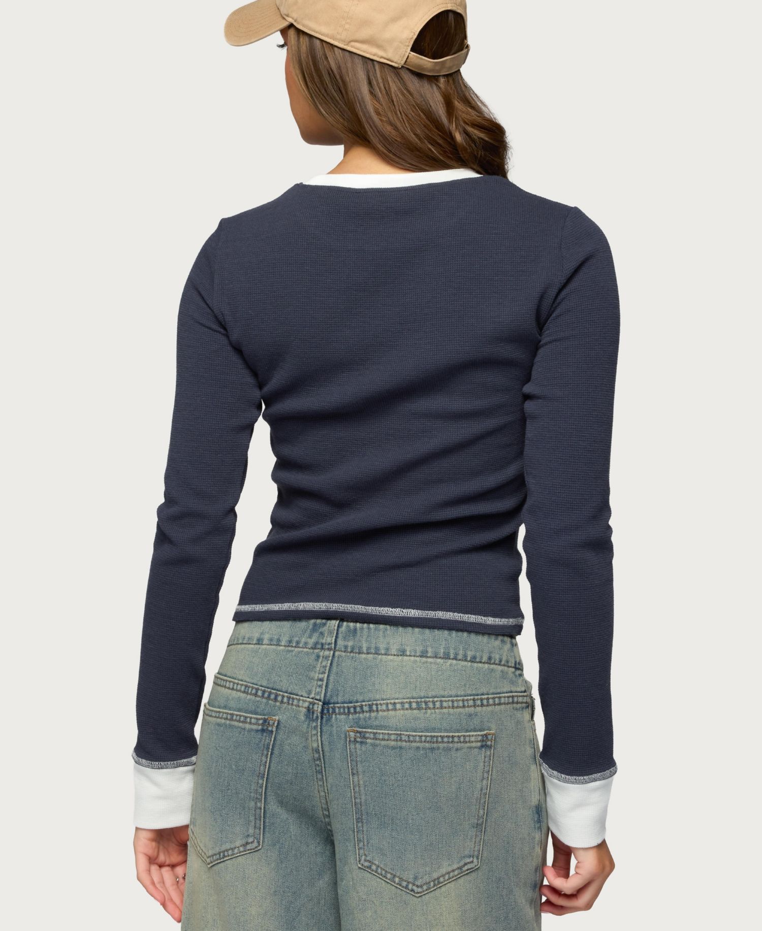 Women's Rora Contrast Long Sleeve Waffle Top