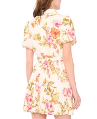 Petite Puff-Sleeve Belted Fit & Flare Dress