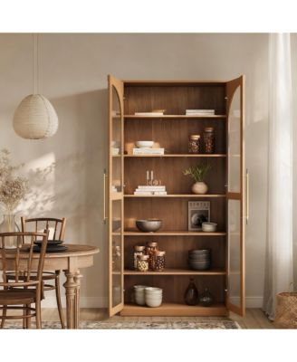 67" Glass Display Cabinet with 6-Tier Adjustable Shelves for Home & Camp Commercial Use