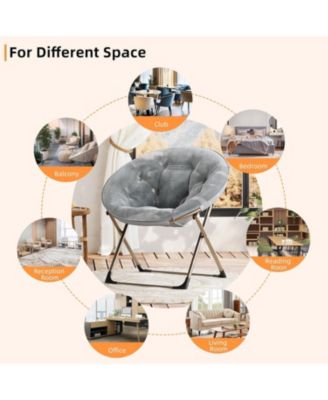 Comfy Oversized Saucer Chair – Soft Plush Fabric Reading Lounger for Adults, Stable X-Large Metal Frame Foldable Accent Lazy Chair for Bedroom