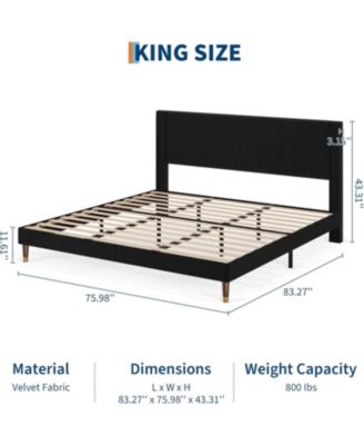 King Corduroy Upholstered Platform Bed Frame, Wooden Slats Support, Noise-Free Design, Easy Assembly