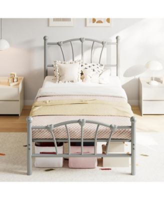 Twin Kids Bed Frame with Headboard & Footboard, Heart-Shaped Metal Platform Bed, Sturdy Steel Slats, Noise-Free, No Box Spring