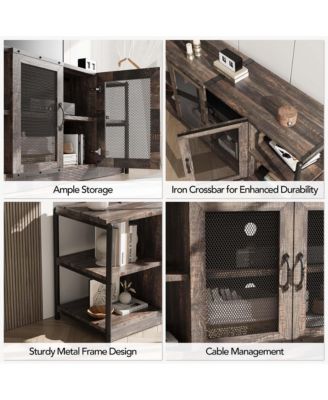 Farmhouse TV Stand for 65+ Inch TVs, Media Stand with Mesh Door & Storage Shelves
