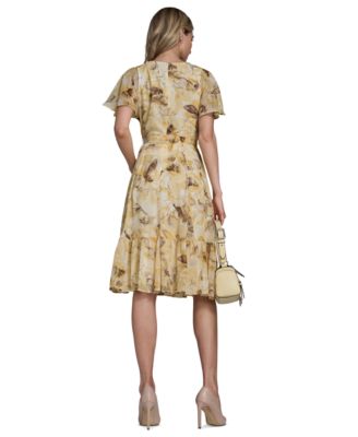 Women's Flutter-Sleeve Floral Print Midi Dress