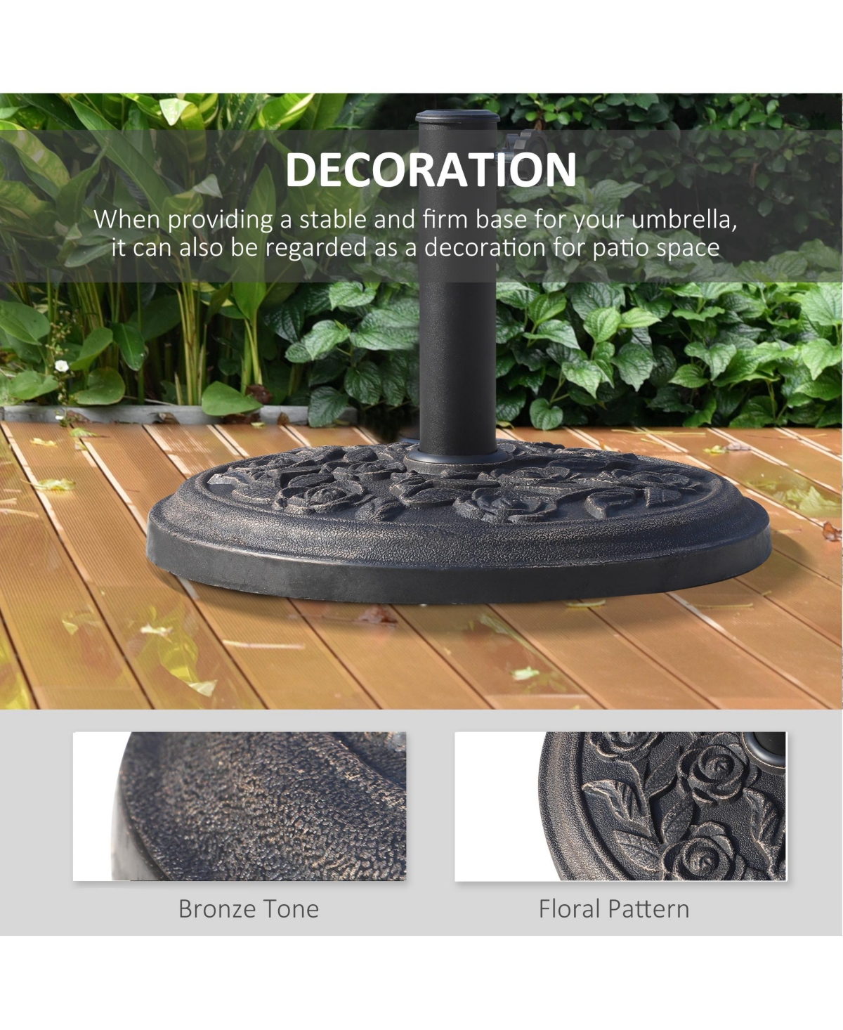Outsunny 20 lbs Round Decorative Resin Rose Umbrella Pole Holder w/ Finish