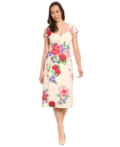 Petite Printed Tank Midi Dress - Cream/Red