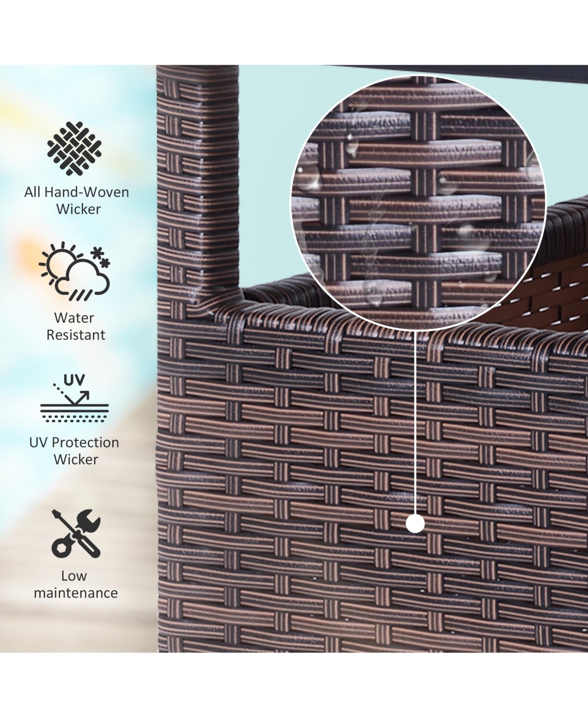 Outsunny 22'' Rattan Wicker Side Table with Steel Frame, Umbrella Insert Hole, Sand Bag for Outdoor, Patio, Garden, Backyard, Brown