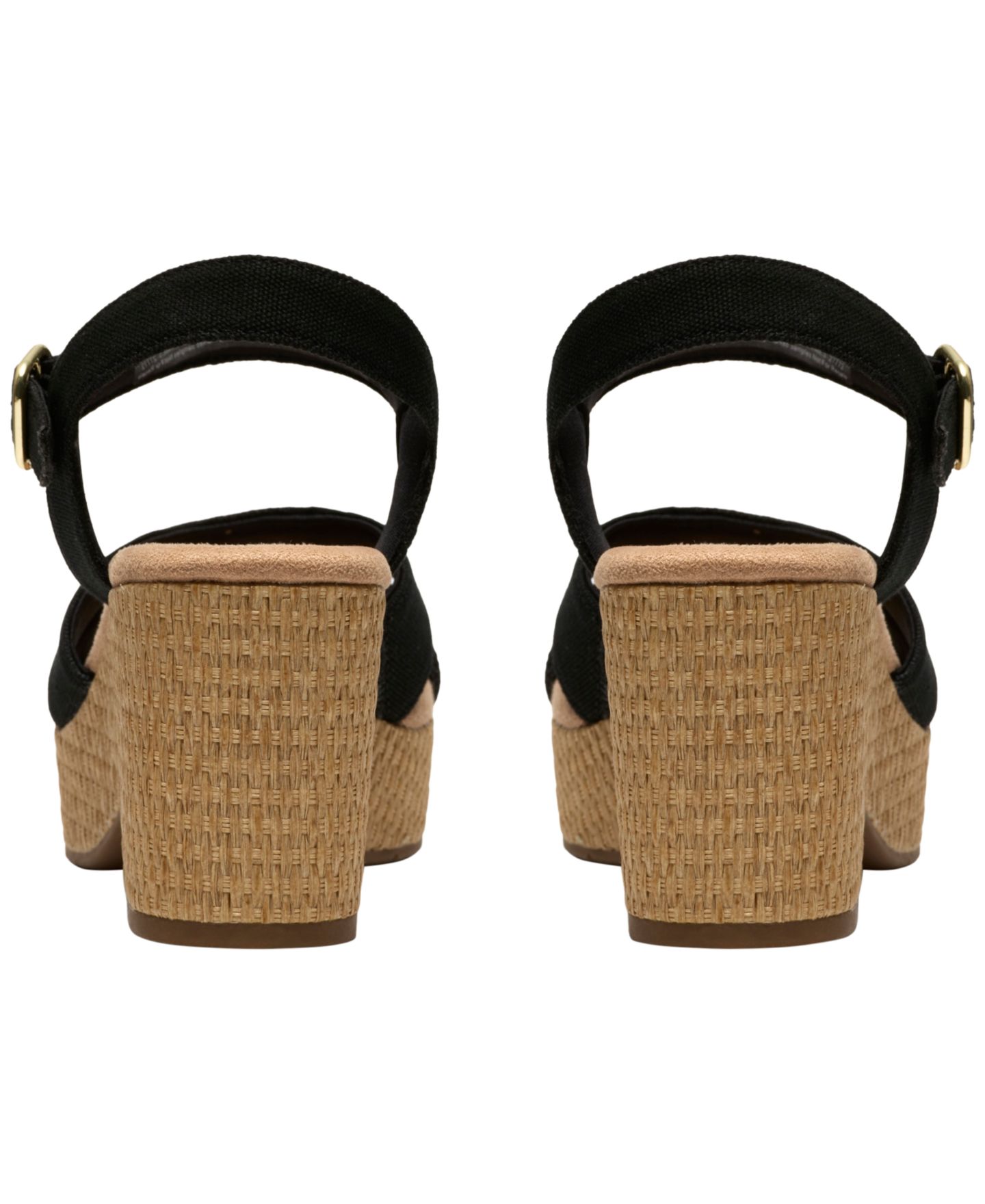 Женские сандалии Clarks Nerisa Twist Round Toe Wedge, цвет: Чёрный холщовый — фото 6