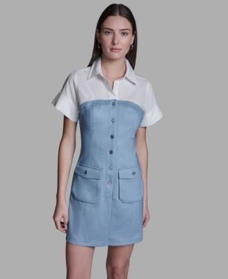 Women's Collared Neck Short-Sleeve Mini Dress