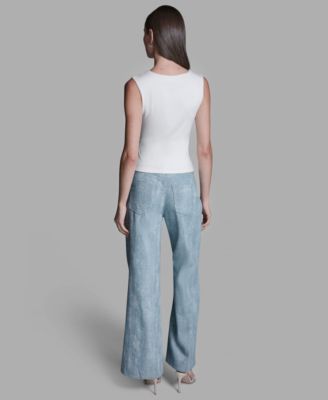 Women's Cap-Sleeve Lace Trim Detail Scallop Neck Camisole Top