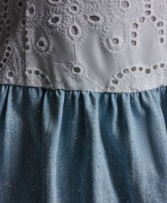 Women's Eyelet Detail Sleeveless Square Neck Bubble Hem Mini Dress