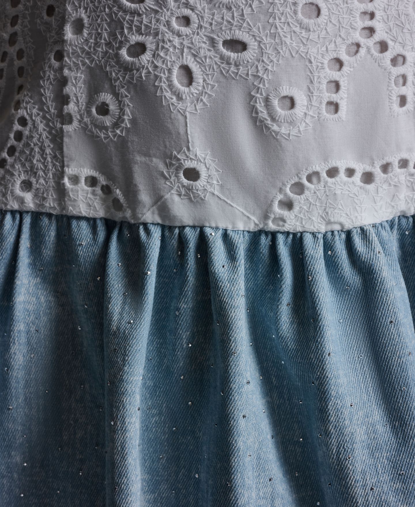 Женское платье BCBG Eyelet Detail Sleeveless Square Neck Bubble Hem Mini, цвет: Белый / Небесно-голубой индиго — фото 5