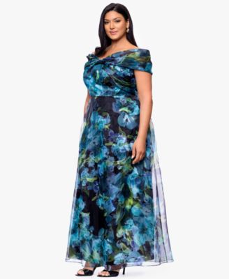 Plus Size Printed Off-the-Shoulder Ball Gown