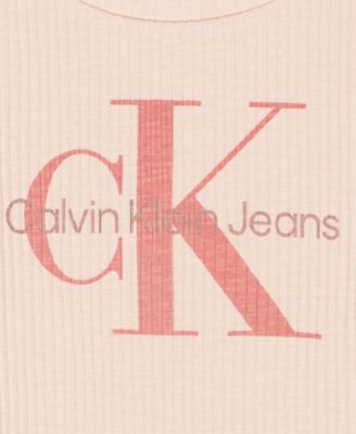 Girls' 7-16 CK Logo Chunky Rib Short-Sleeve Top