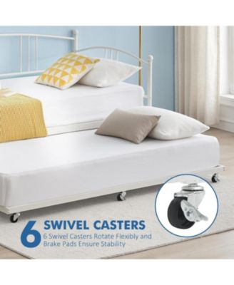 Twin Metal Daybed with Trundle, Pullout Trundle Bed Frame with Arched Headboard, Guest Sofa Bed with Steel Slat Support, No Box Spring Required