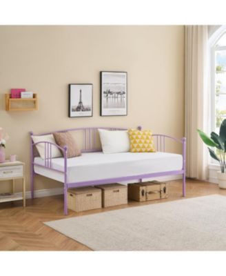 Twin Metal Daybed with Trundle, Pullout Trundle Bed Frame with Arched Headboard, Guest Sofa Bed with Steel Slat Support, No Box Spring Required