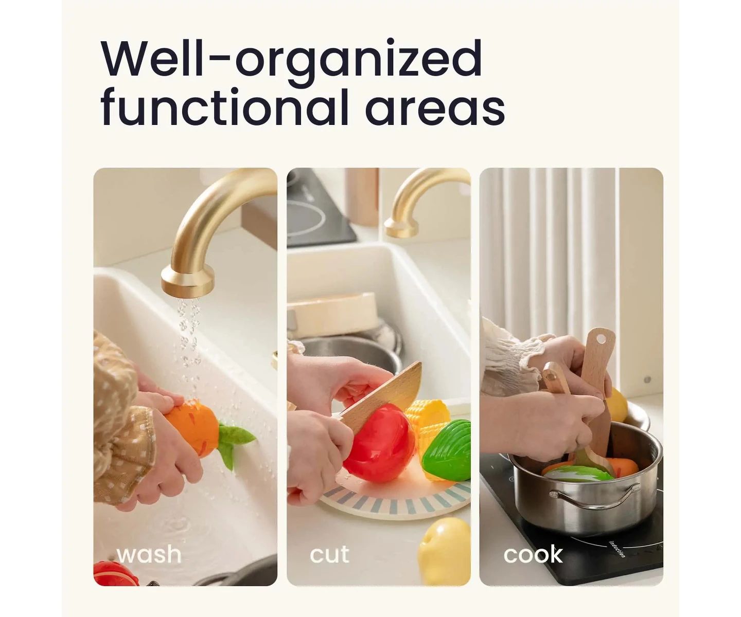 Детская игрушка Tiny Land Running Water Wooden Play Kitchen, Ages 3+ — фото 4