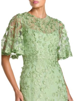 Women's Flutter Sleeve Floral Emboridered Net Gown