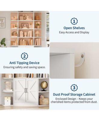 Bookshelf with Doors,6 Tier Bookcase with Storage Cabinet, Modern Farmhouse Freestanding Wood Display Shelves with Book Storage Cabinet