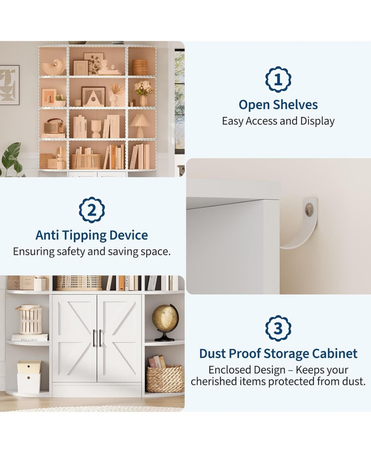 gaomon Bookshelf with Doors,6 Tier Bookcase Storage Cabinet, Modern Farmhouse Freestanding Wood Display Shelves Book Cabinet