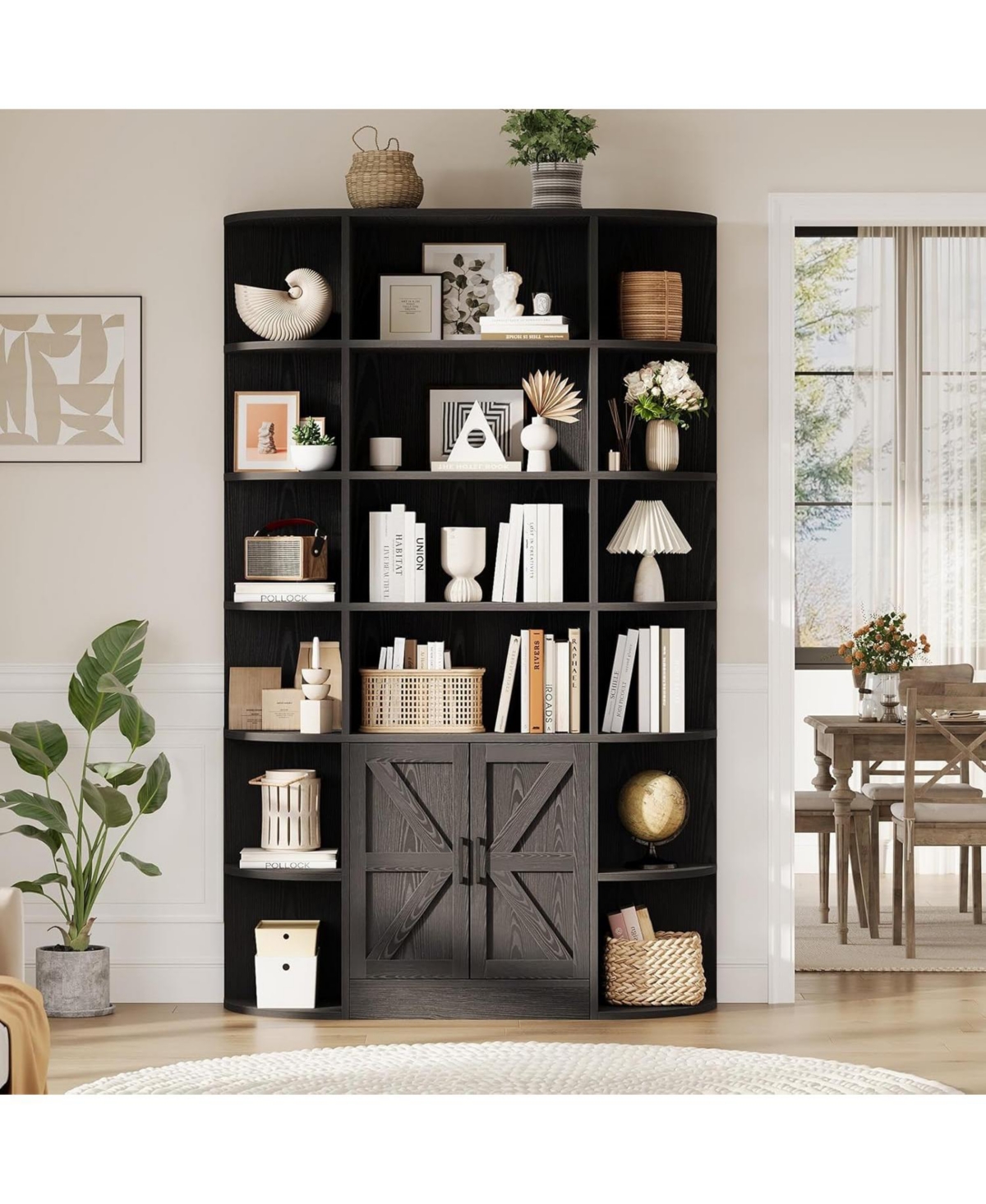 gaomon Bookshelf with Doors,6 Tier Bookcase Storage Cabinet, Modern Farmhouse Freestanding Wood Display Shelves Book Cabinet
