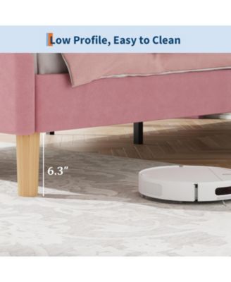 Twin Size Upholstered LED Bed Frame with Adjustable Headboard and Footboard, Velvet Princess Platform Bedframe for Kids/Girls, Easy Assembly