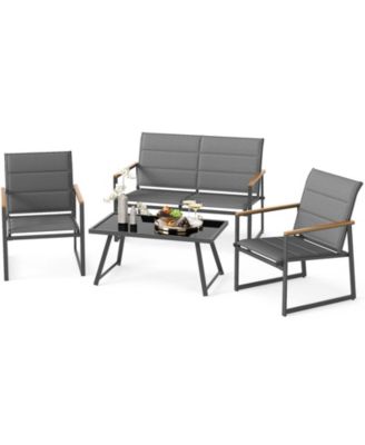 8-Piece Patio Furniture Set Outdoor Conversation Set w/ Padded Fabric Seats